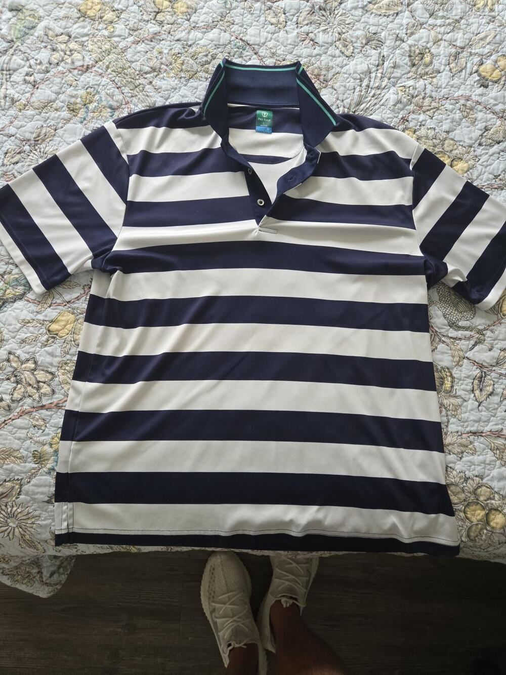 Pro Tour CoolPlay Men’s Golf Polo Shirt – Navy White Stripe – Size Large